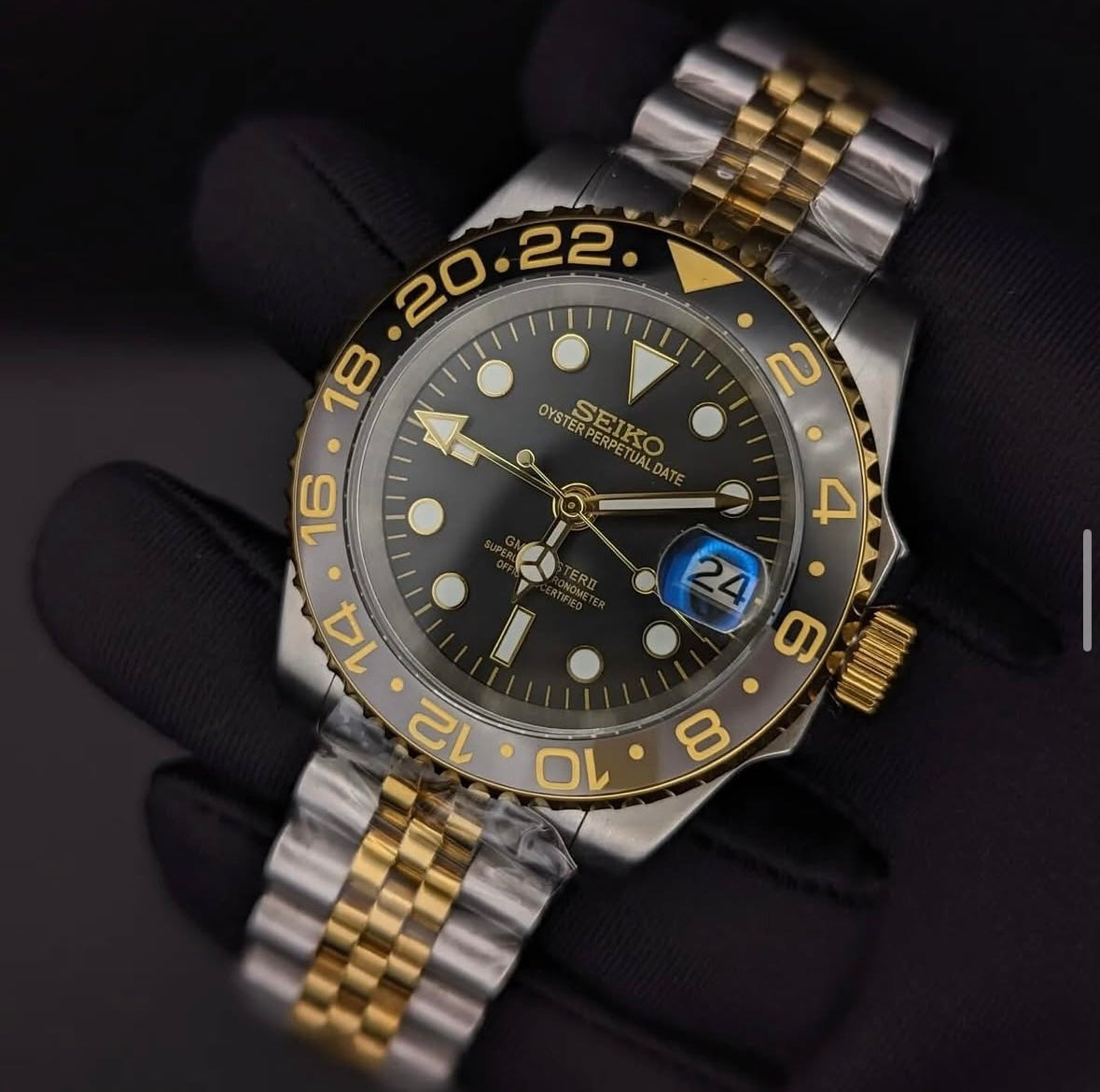 SEIKO MOD GMT RUSTIC BLACK MEN'S WATCH