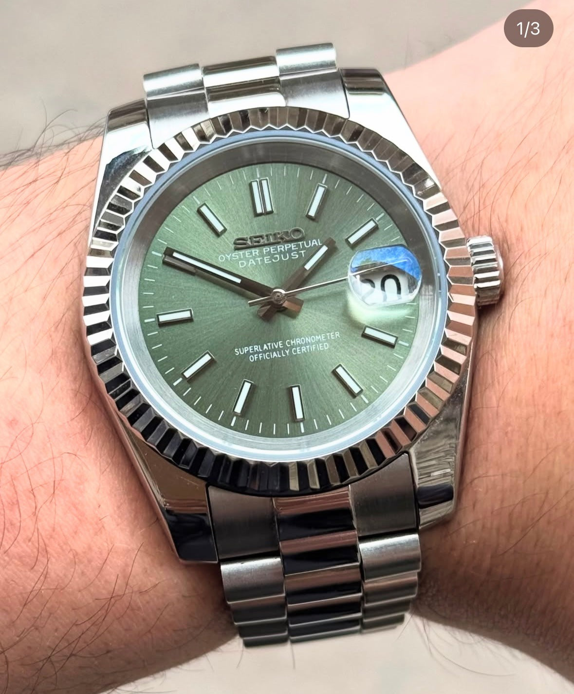 SEIKO MOD DATEJUST OLIVE GREEN MEN'S WATCH