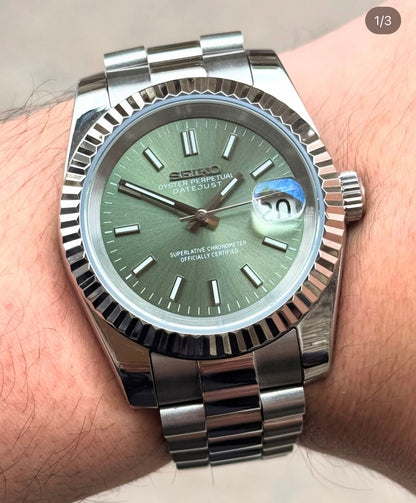 SEIKO MOD DATEJUST OLIVE GREEN MEN'S WATCH