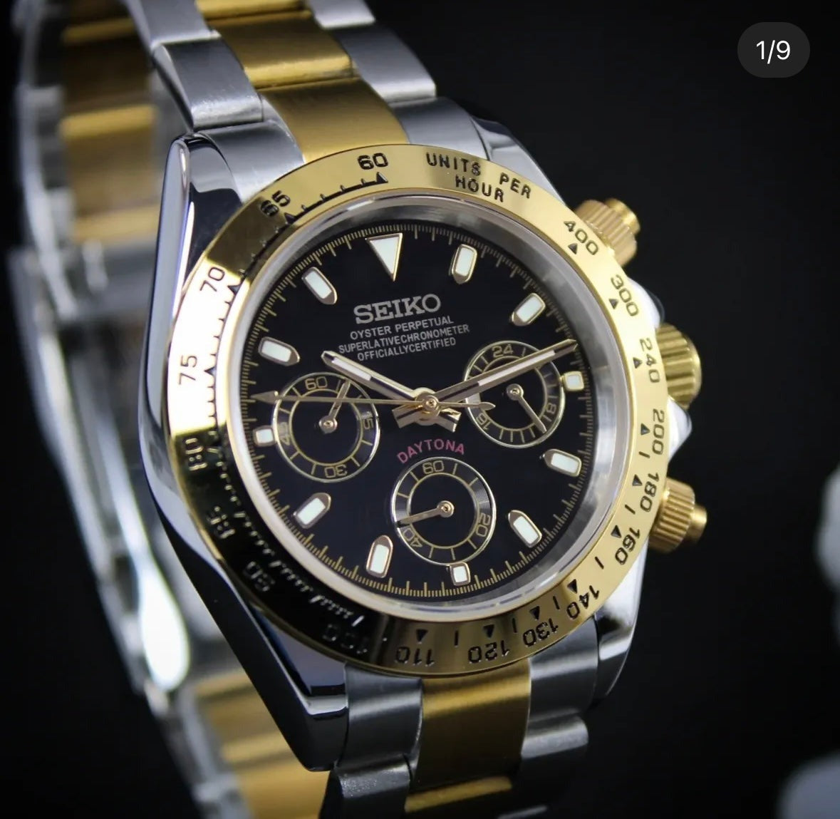 SEIKO MOD DAYTONA GOLD SILVER MEN'S WATCH