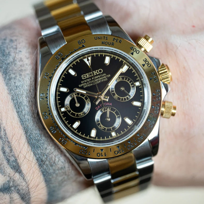 SEIKO MOD DAYTONA GOLD SILVER MEN'S WATCH