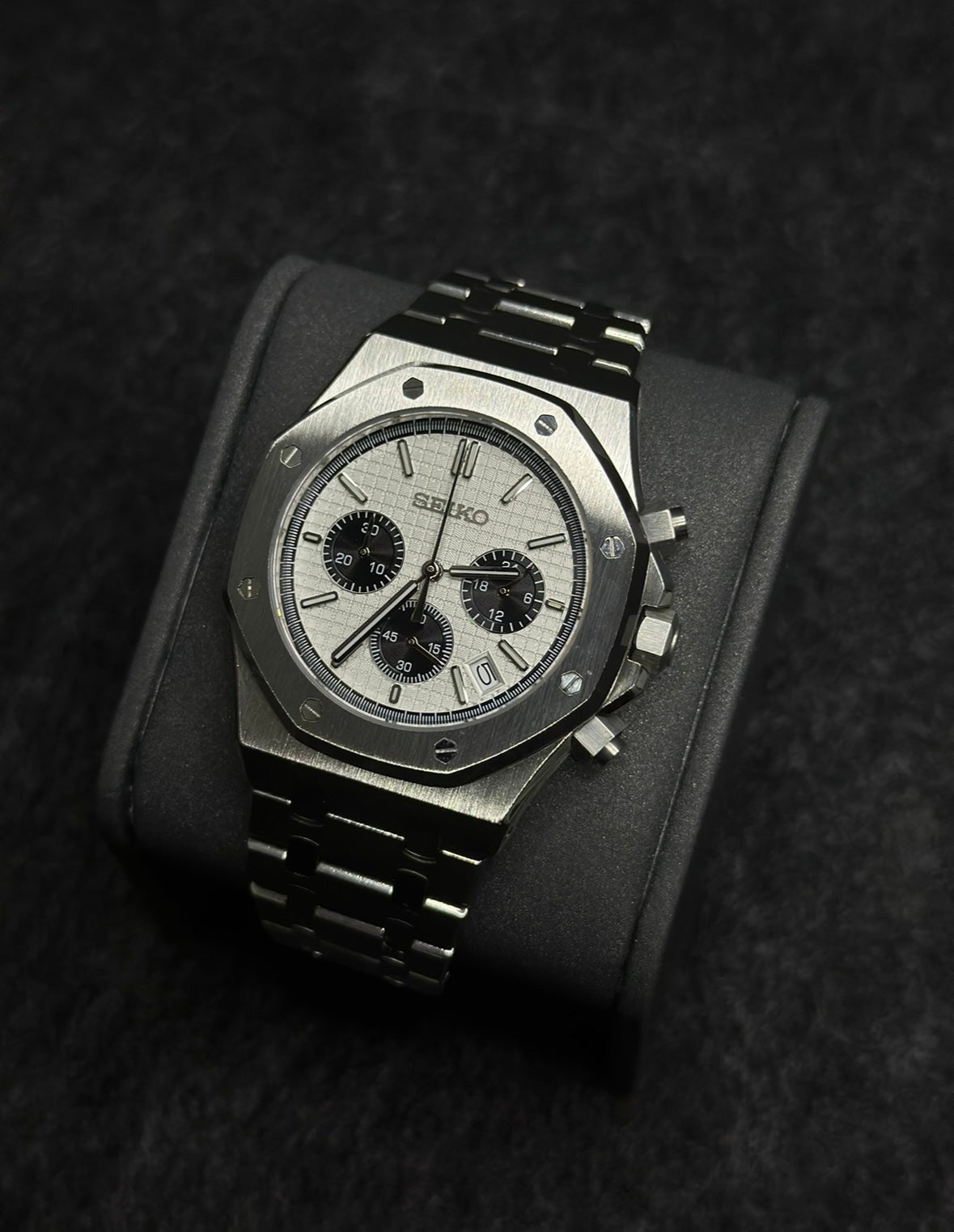 SEIKO MOD ROYAL OAK CHRONO WHITE MEN'S WATCH