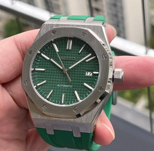 SEIKO MOD ROYAL OAK GREEN RUBBER MEN'S WATCH