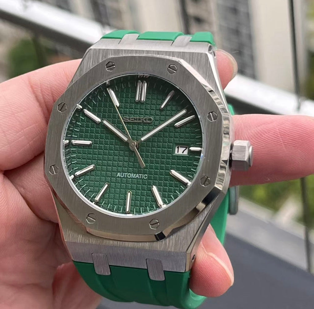 SEIKO MOD ROYAL OAK GREEN RUBBER MEN'S WATCH