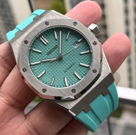 SEIKO MOD ROYAL OAK ICE BLUE RUBBER MEN'S WATCH