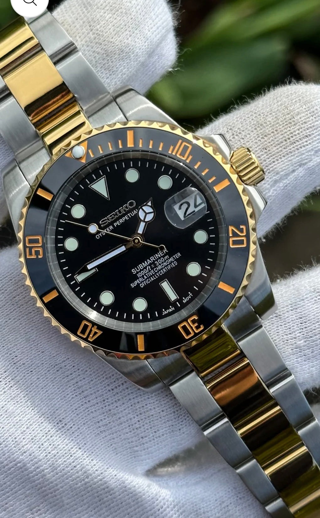 SEIKO MOD SUBMARINER TWO-TONE GOLD MEN'S WATCH