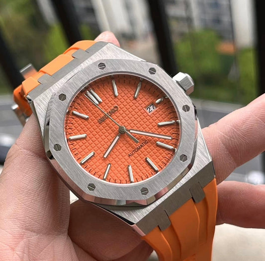SEIKO MOD ROYAL OAK ORANGE RUBBER MEN'S WATCH