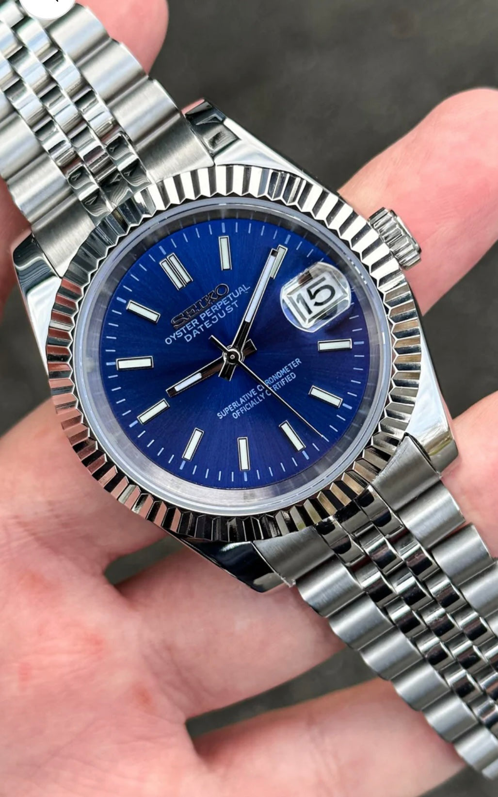 SEIKO MOD DATEJUST BLUE MEN'S WATCH