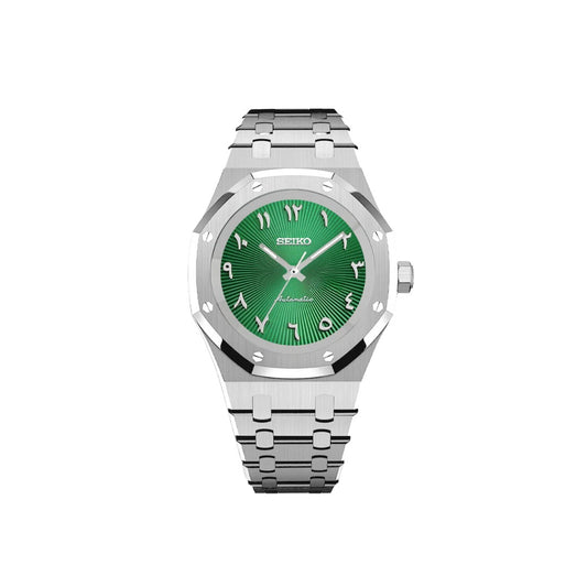 SEIKO MOD ROYAL OAK ARABIC DIAL SILVER/ GREEN DIAL