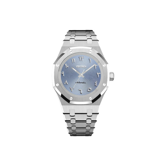 SEIKO MOD ROYAL OAK ARABIC DIAL SILVER/ LIGHT BLUE DIAL