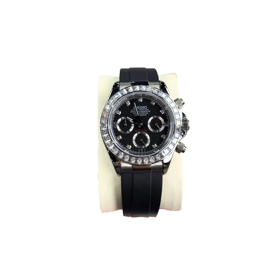 SEIKO MOD DAYTONA DIAMOND BLACK MEN'S WATCH