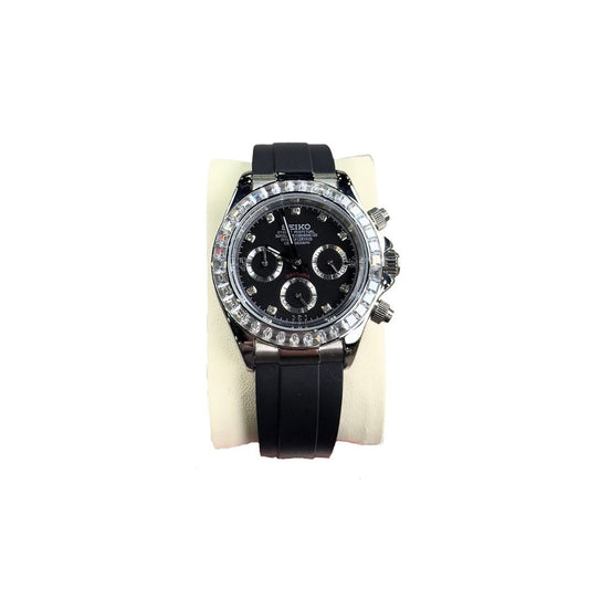 SEIKO MOD DAYTONA DIAMOND BLACK MEN'S WATCH