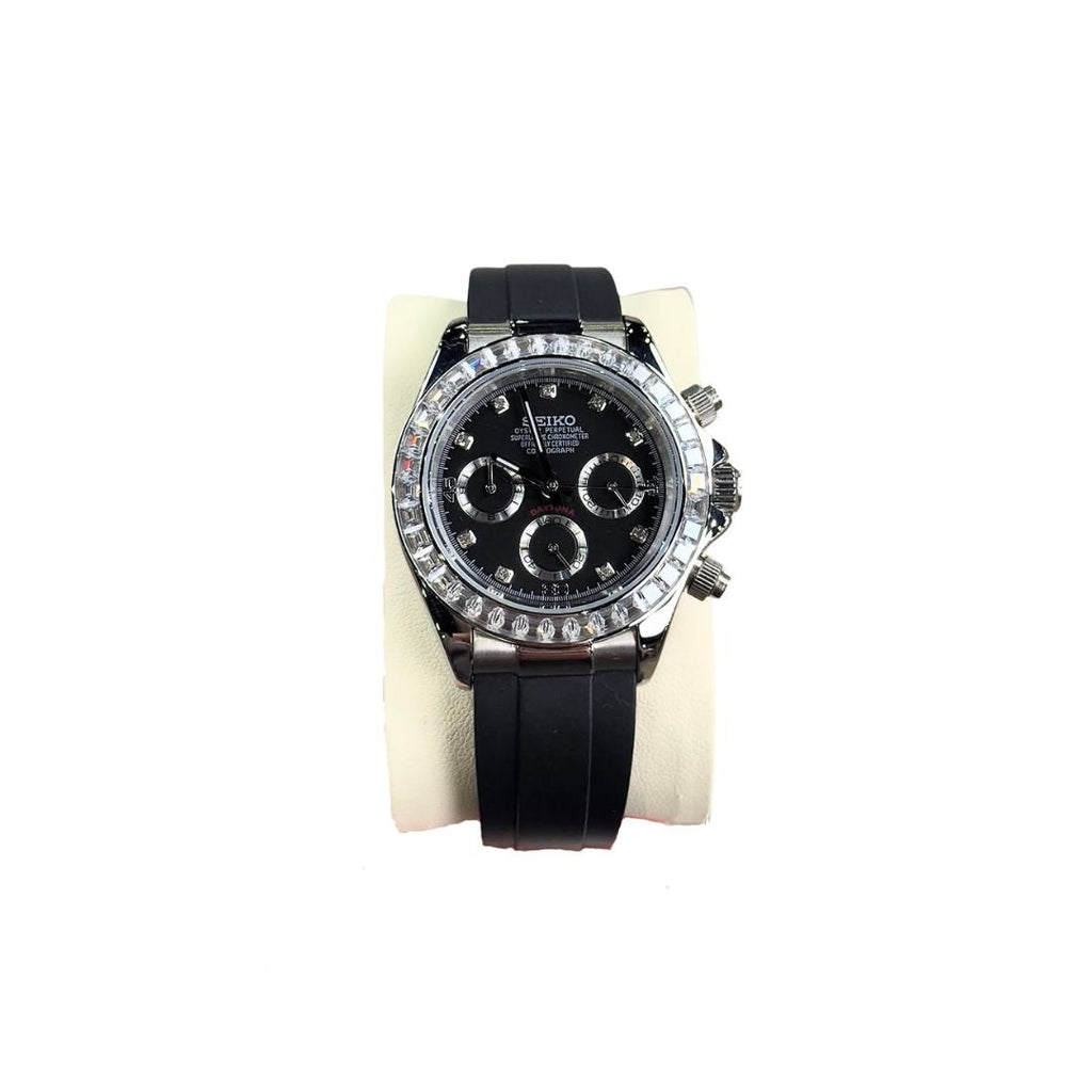 SEIKO MOD DAYTONA DIAMOND BLACK MEN'S WATCH
